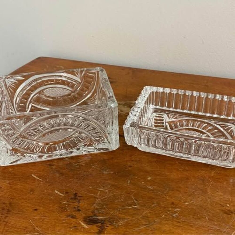 Vintage crystal cigarette box and ashtray that doubles as a lid